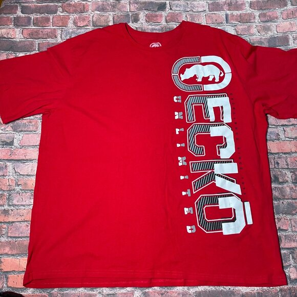 Ecko Unltd Shirt Mens 5XL Red Spell Out Graphics Grunge Y2K Hip Hop Skater Baggy - Picture 1 of 5